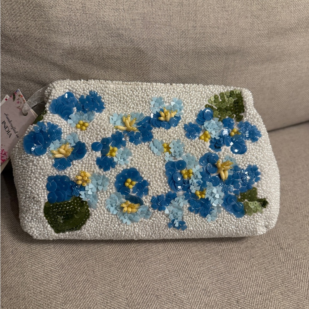Tik Tok Viral India Blue Yellow Beaded Floral Bag